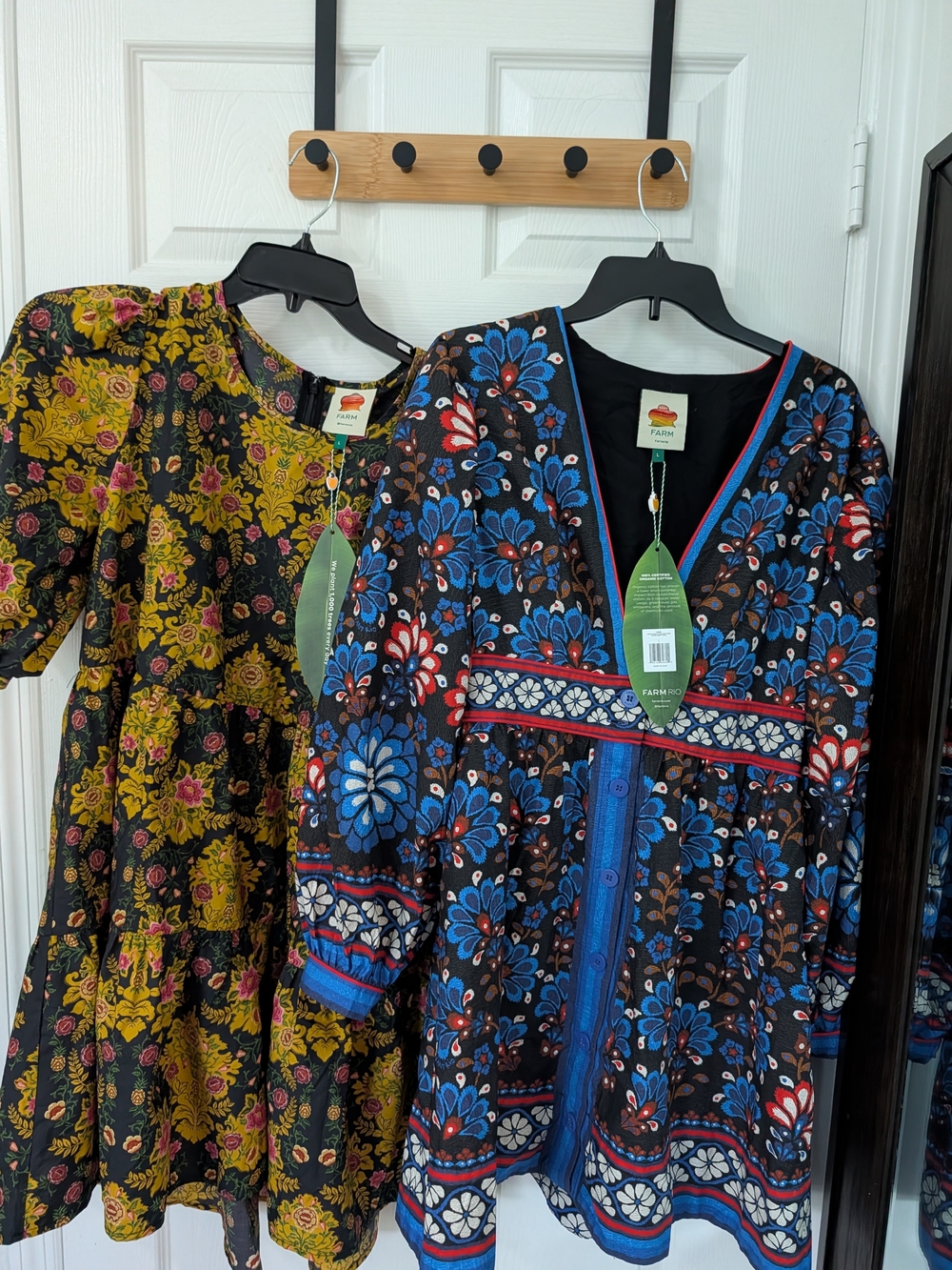FARM Rio Black Floral Tiered Dress and Blue Floral V-Neck Dress